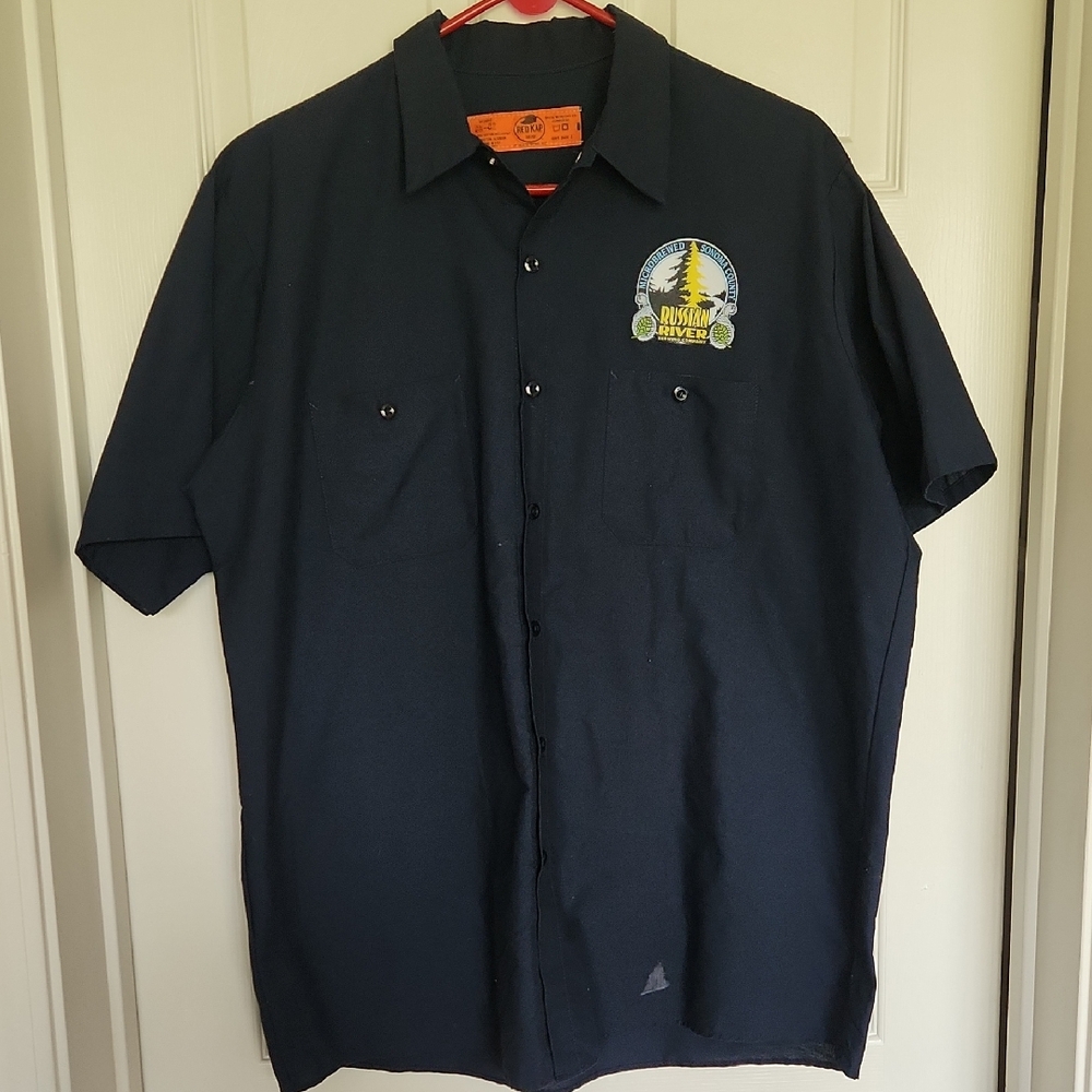 Russian River Brewing Men's Black Casual Button Down Shirt Dark Blue